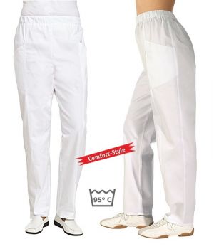 Pantalon blanc, femme, 100% coton sergé fin, taille élastique, Style confort