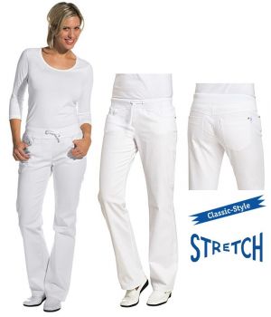 Pantalon Femme Blanc, Coupe 5 poches, Stretch, Élastiqué à la ceinture