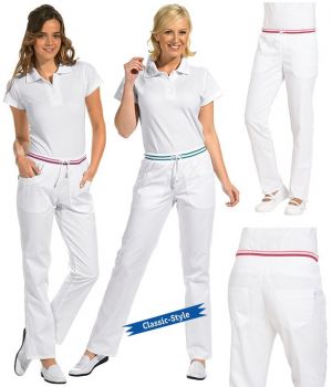 Pantalon Blanc Femme, Ceinture en maille, poches latérales et arrière