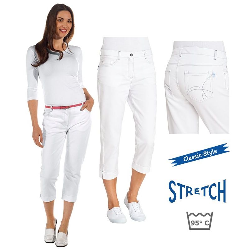 Pantacourt Blanc Femme, Pantalon 3/4, 5 poches, Rivets ...