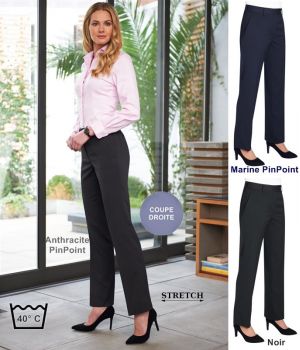 Pantalon Femme, Coupe droite, Tissu très résistant, Stretch