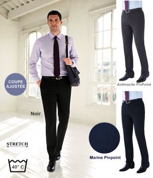 Pantalon Homme, Coupe Ajustée, Sans pinces, Tissu résistant, Stretch