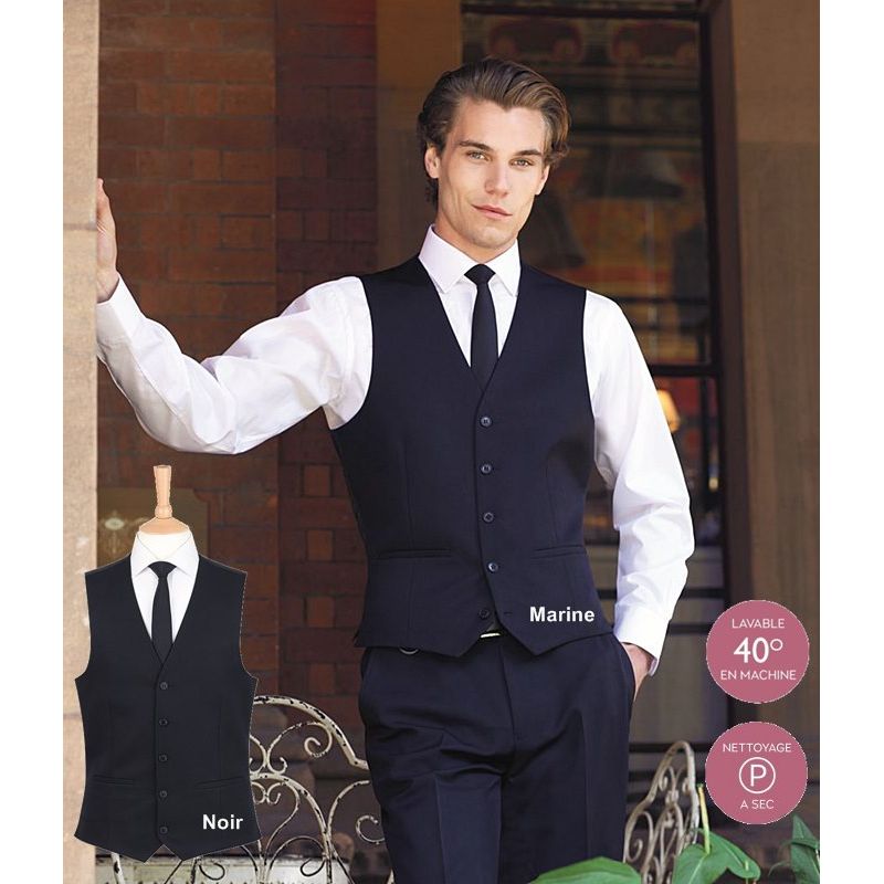 Gilet barman de serveur, 5 boutons devant, 2 poches, 100% polyester