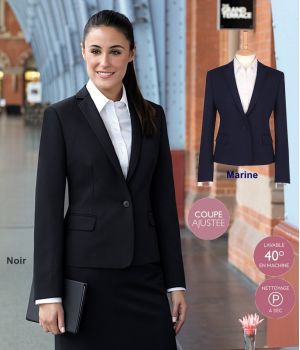 Veste Femme, Coupe ajustée, Taille 50 en Noir,1 bouton, Revers étroit, 100% polyester