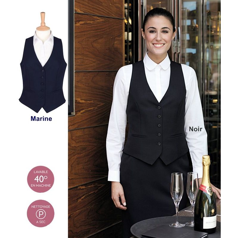 Gilet barman Femme, 5 boutons sur le devant, 100% polyester