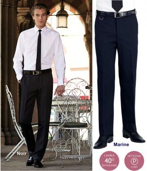 Pantalon Homme, Noir, Taille 46 et 52-54, Coupe ajustée, Sans pinces, 100% Polyester.