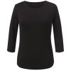 Top Femme noir, Col arrondi, Manches 3/4, Confort Stretch