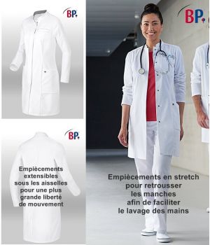 Blouse blanche médicale femme, lavage des mains facilité, Coupe cintrée