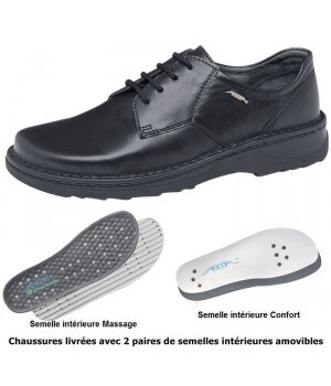 Chaussures Reflexor® homme, semelle massante, cousu main, Cuir, noir, à lacets