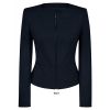 Veste Blazer Court Femme, Col rond, Fermeture zip, Noir