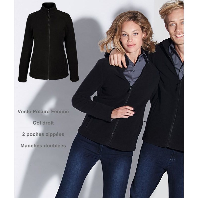 Veste Polaire Femme, Noire, Col droit, 2 poches zipp?�es