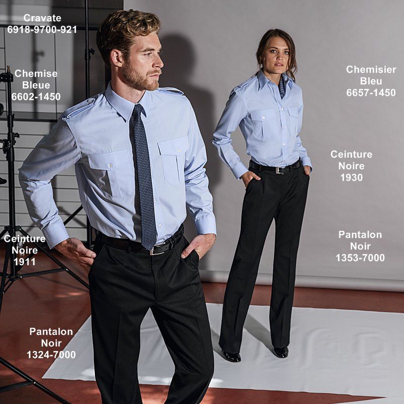 Chemise homme pilote Manche longue Epaulettes Bleu