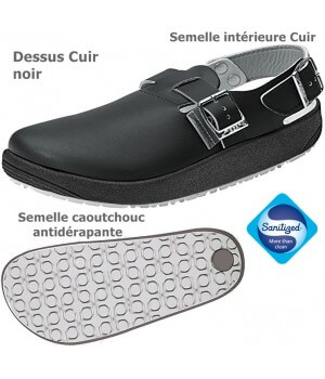 Chaussures de travail, Dessus en cuir, Semelle antidérapante, Noir