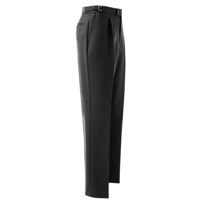 Pantalon Homme Noir à Pinces, 100% Laine, Ajustable à la taille