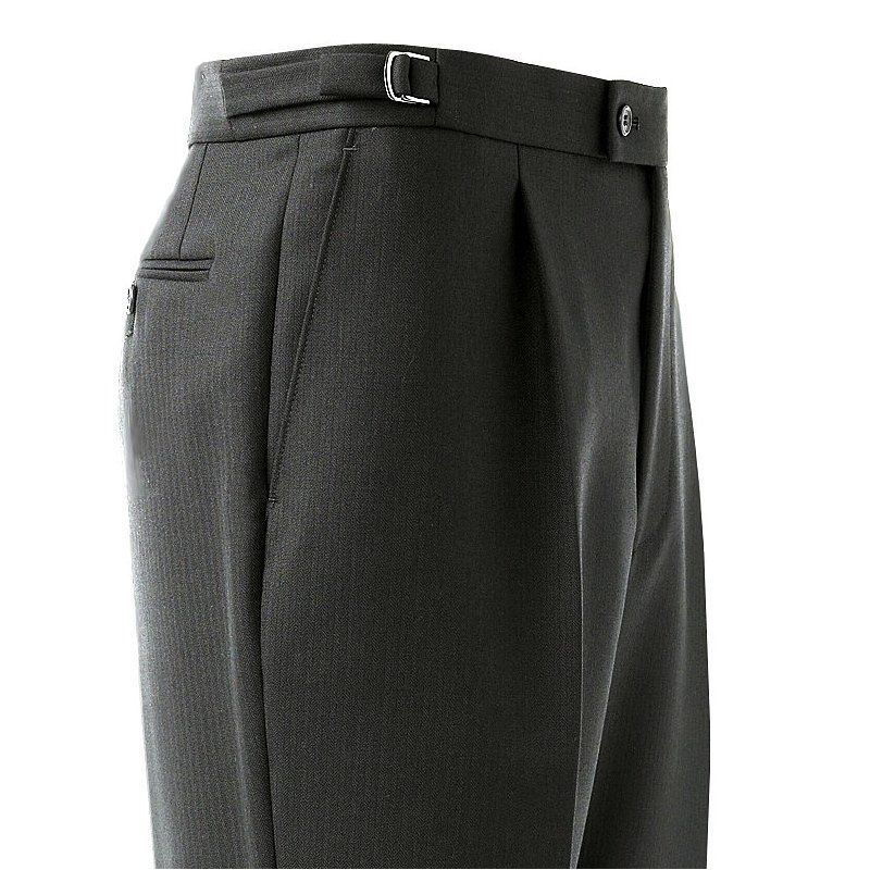 Pantalon Homme Noir à Pinces, 100% Laine, Ajustable à la taille