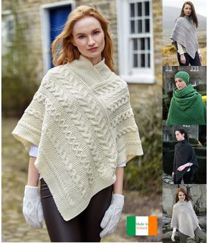 Cape poncho Irlandais, 100% Laine Mérinos extra douce