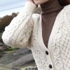 Gilet Irlandais pour femme, Col en V, écru