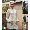 Cardigan Irlandais long, pour femme, à capuche, fermeture zip celtique, laine Merino