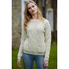 Pullover sweater Irlandais femme, écru, laine mérinos