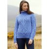 Pull Irlandais, femme, col roulé, laine Merino, Bleu wegdewood