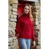 Pull Irlandais, femme, col roulé, laine Merino, couleur Grenat