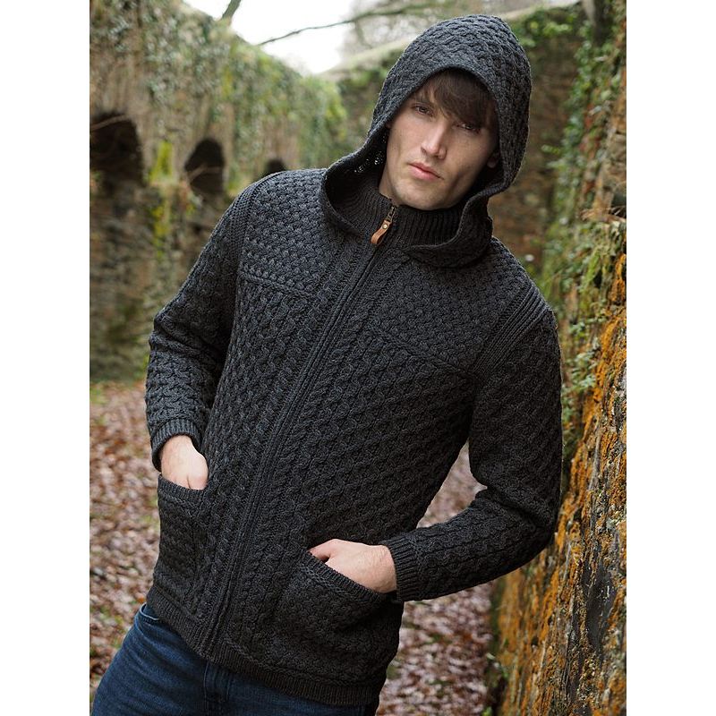 Veste Irlandaise Homme à Capuche, Fermeture par Zip, Laine ...