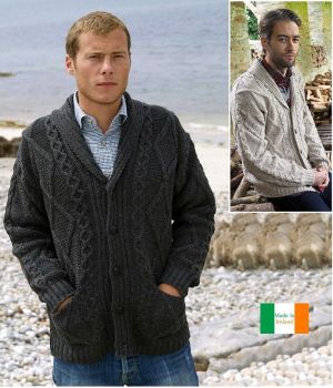 Veste Irlandaise, 100% pure laine Mérino, Col châle, pour homme et femme