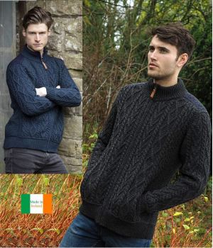 Cardigan Irlandais zippé pour Homme, Effet patch sur l'épaule