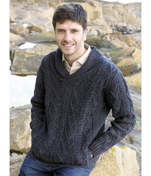 Pull Irlandais pour Homme à col châle en V, Laine Mérinos 