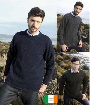Pullover Irlandais Homme, Col rond, 100% Laine Donegal