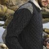 Pull Homme Irlandais, Tweed Donegal sur épaules et coudes, Couleur Charbon