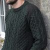 Pull Homme Irlandais, Tweed Donegal sur épaules et coudes, Vert armée