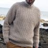 Pullover Irlandais traditionnel homme Pure Laine Vierge Beige chiné