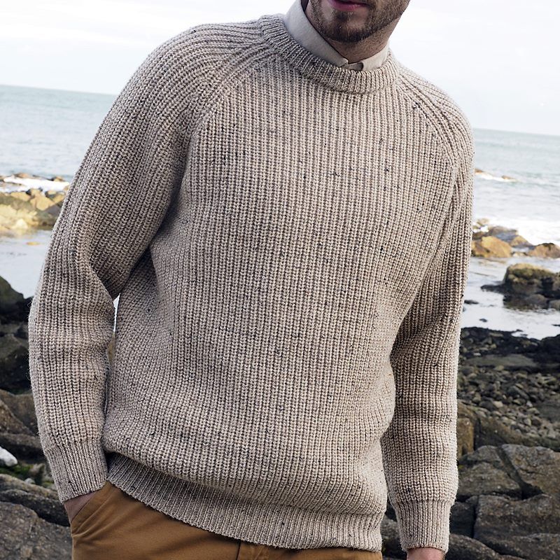 Pullover Homme Ras de Cou, Pull Irlandais Traditionnel, Pure Laine Vierge