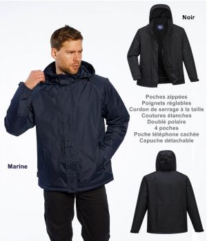 Parka imperméable Ripstop, Doublure en Polaire, Capuche détachable