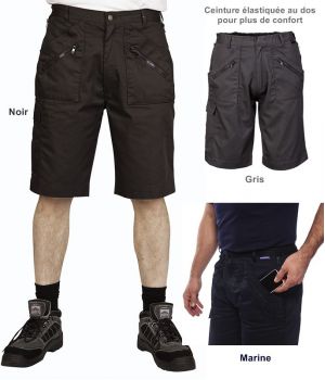 Bermuda Action, Short, Poches zippées, Taille élastiquée au dos