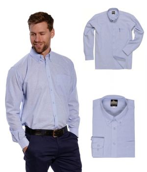 Chemise Bleue Homme Oxford, Polyester Coton, Manches Longues