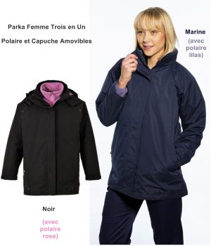 Parka Femme Trois en Un, Taille L, Polaire et Capuche Amovibles, Coupe Flatteuse