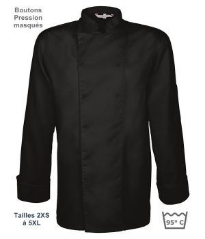 Veste de Cuisine Noire, Boutons Pression masqués, Manches Longues