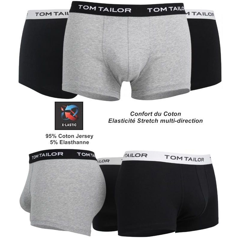 Slip HiPants, Caleçon Boxer, Shorty tendance, Pack de 3, Noir et Gris