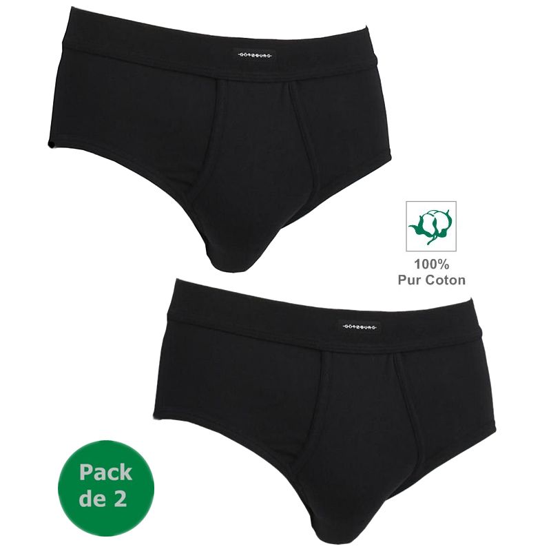 Slip Homme Noir, Côtes fines, Ceinture de confort, Pack de 2