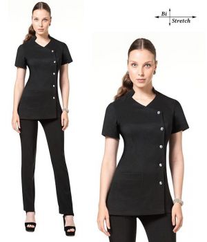 Tunique blouse esthétique, Bouton diamant sur le devant, confort bi-stretch