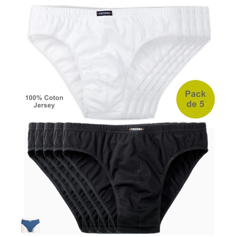 Slips Homme, 100 Coton Jersey Doux, Pack de 5
