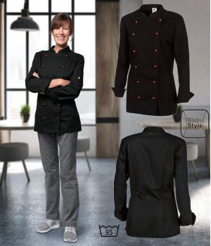 Veste de cuisine Femme, Noire, manches longues, peut bouillir