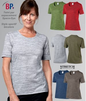 T-shirt femme, Manche 1/2, Col Rond, Space-Dyed style Sportif Bicolore