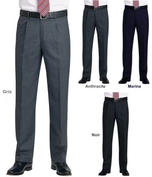 Pantalon homme, A pinces, 1 poche arrière, entretien facile