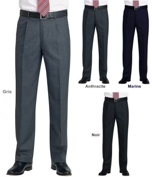 Pantalon homme, A pinces, Taille 52-54 et 32-64, 1 poche arrière, entretien facile.