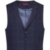 Gilet Tweed Homme, 5 boutons, Poches Passepoilées, Marine à carreau