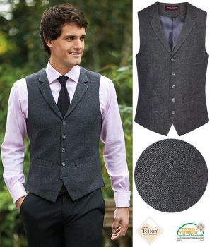 Gilet Tweed Homme, 5 boutons, Poches Passepoilées, Anthracite à chevrons