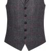 Gilet Tweed Homme, Poches Passepoilées, Anthracite et Rose à carreau